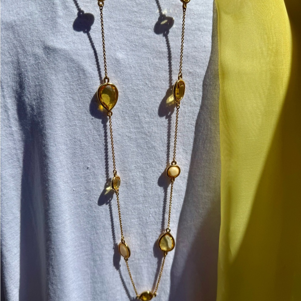 Kate Spade Long Gold Necklace with Canary Yellow & White Stones 💎 - Picture 10 of 13